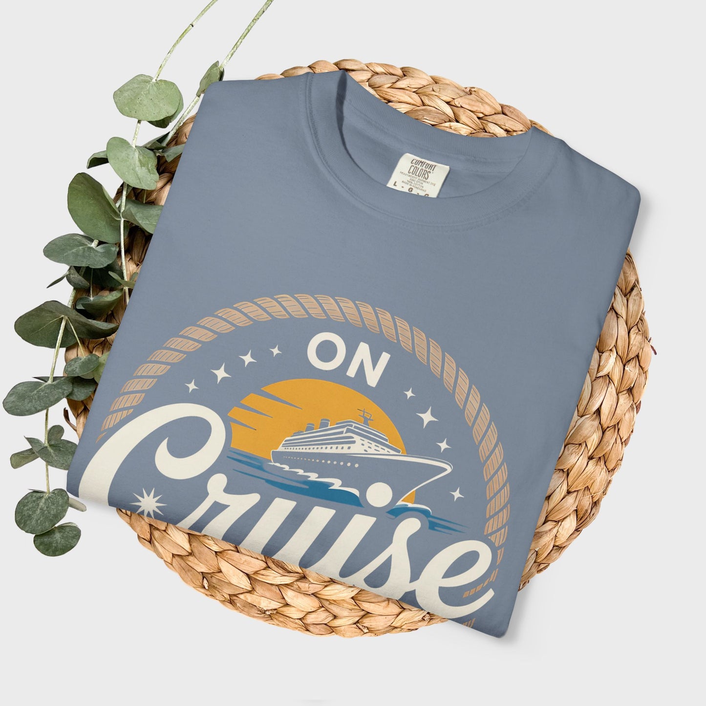 On Cruise Control T-Shirt | Nautical Rope Sunset Graphic Travel Vacation Tee