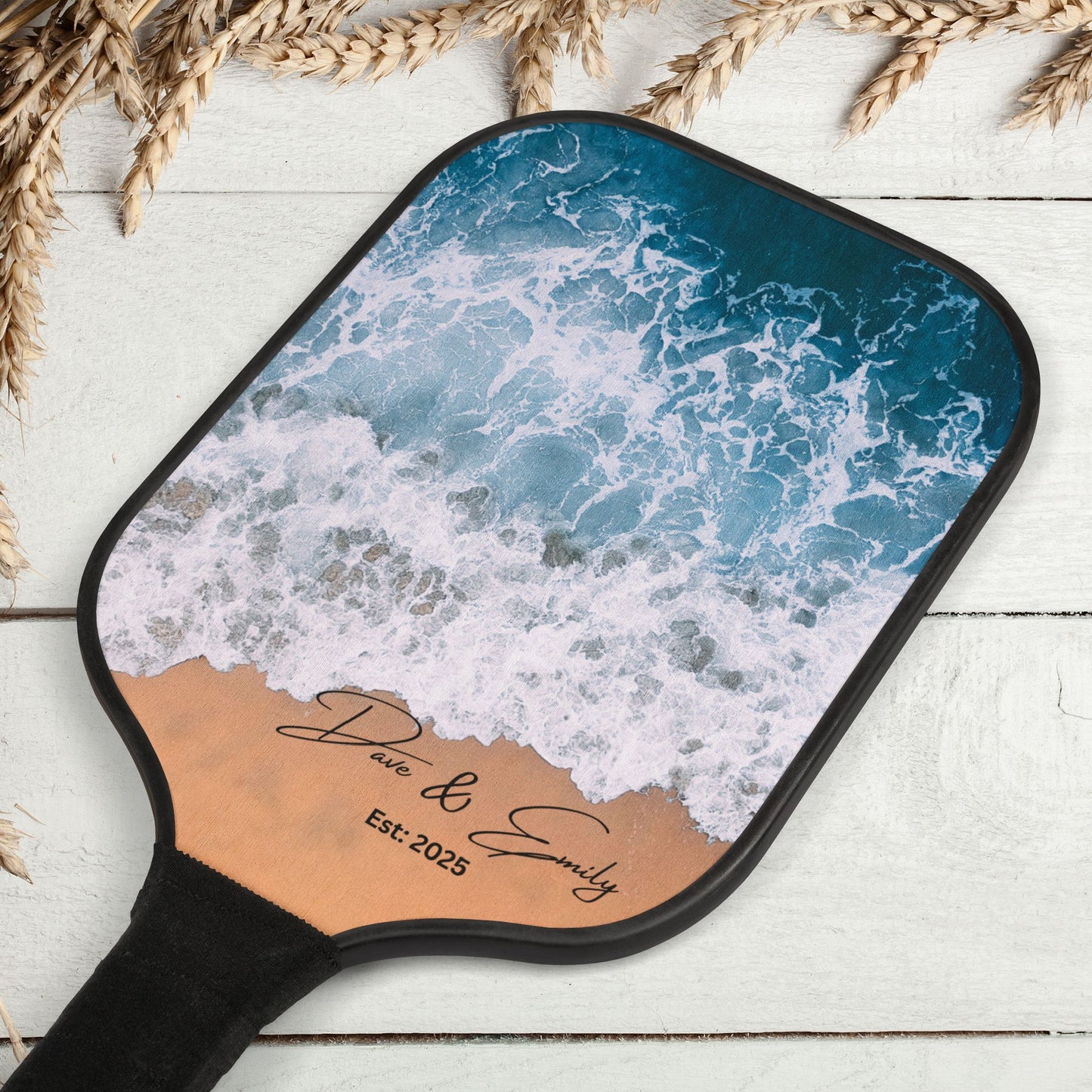 Personalized Coastal Ocean Beach Sand Pickleball Paddle Set Version 1 - Sports Enthusiasts | Wedding Anniversary Gift Ideas