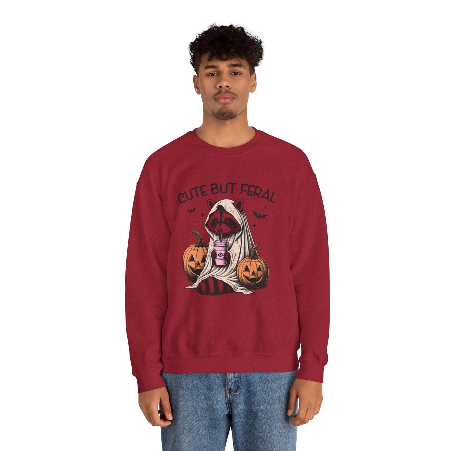 Raccoon Unisex Heavy Blend™ Crewneck Sweatshirt Cute and Feral Halloween Season Gift Ideas