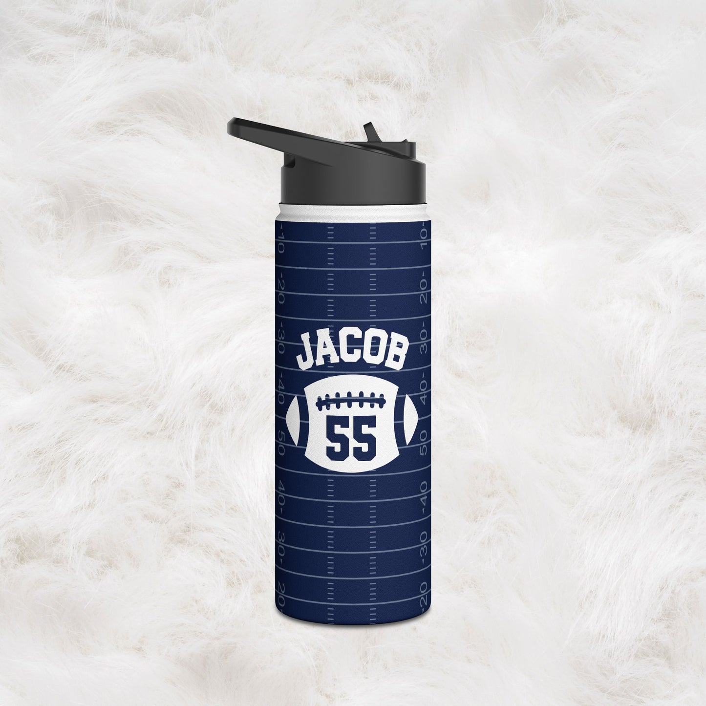 Personalized Name and Number Sport Football Stainless Steel Bottle Tumbler Gift Idea