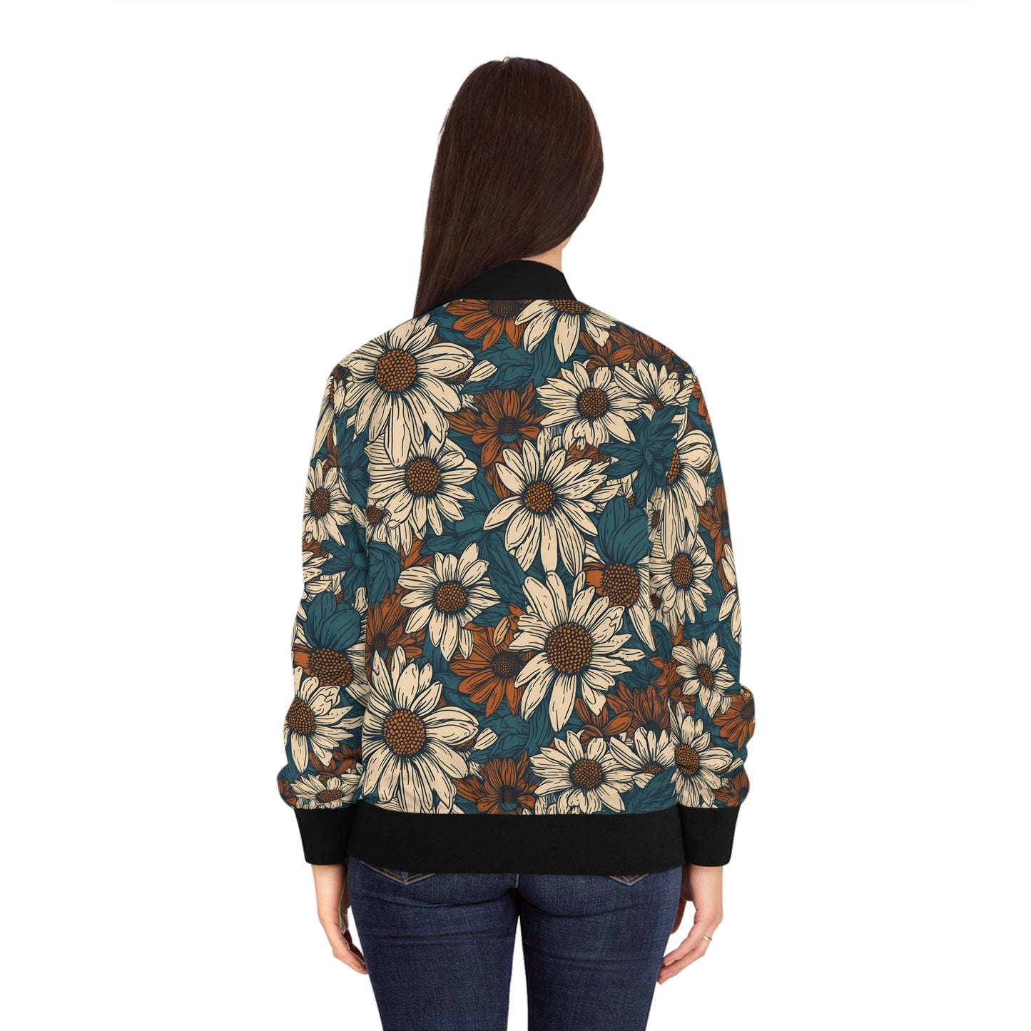 Daisy Floral Flowers Bomber Jacket | Women’s Casual Fashion Outerwear