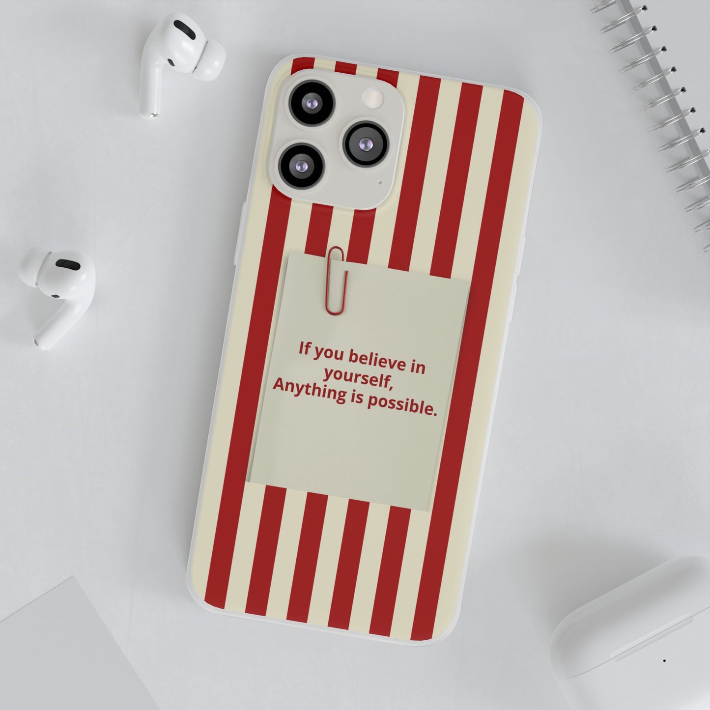 Personalized Custom Text Inspirational Striped Phone Case. “If you believe in yourself, Anything is possible.”