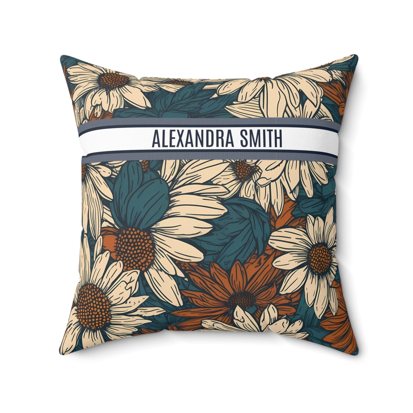 Personalized Name Text Daisy Floral Luxury Vintage Toile De Jouy French Nature Pattern Square Pillow