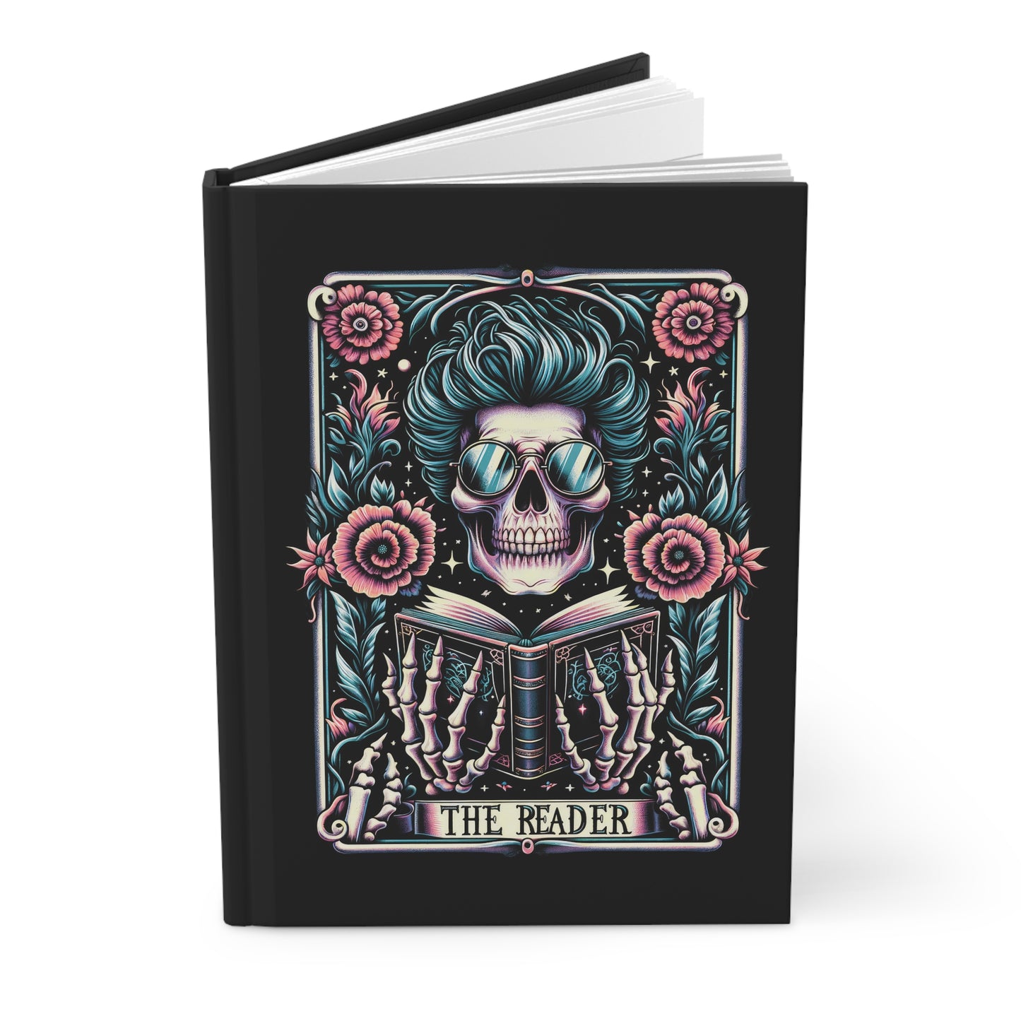 Funny The Reader Skull Tarot Card Hardcover Journal Notebook | Book Lovers Gift