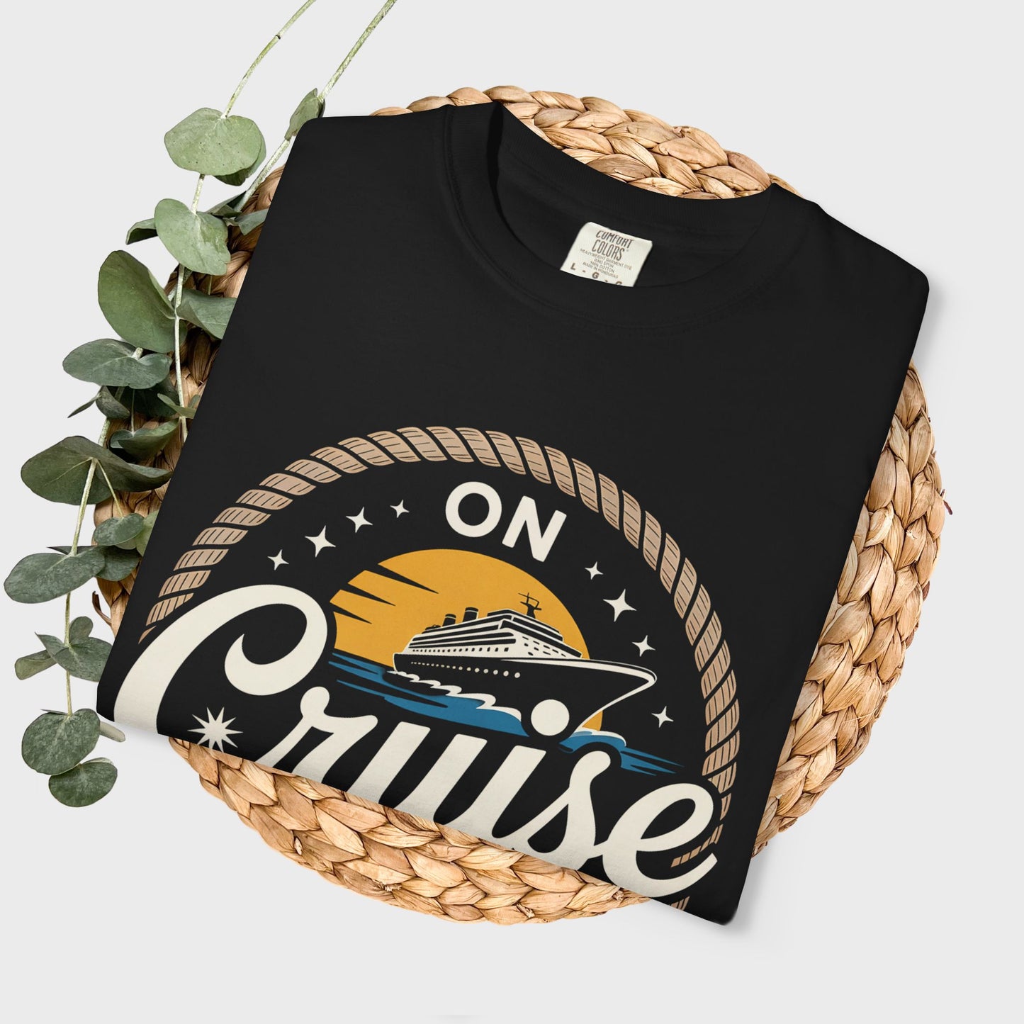 On Cruise Control T-Shirt | Nautical Rope Sunset Graphic Travel Vacation Tee