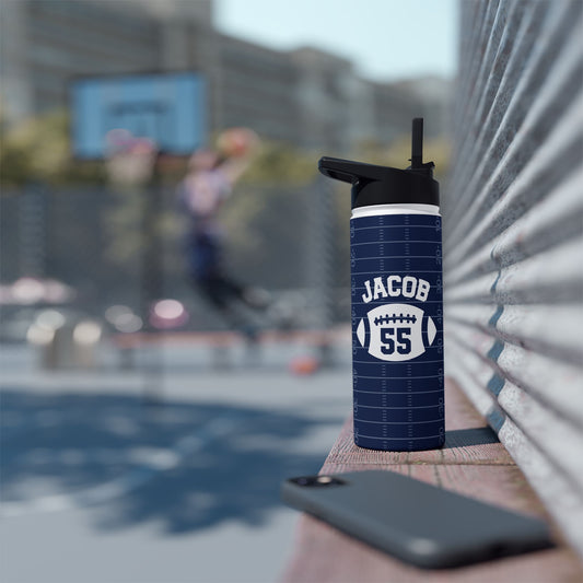 Personalized Name and Number Sport Football Stainless Steel Bottle Tumbler Gift Idea