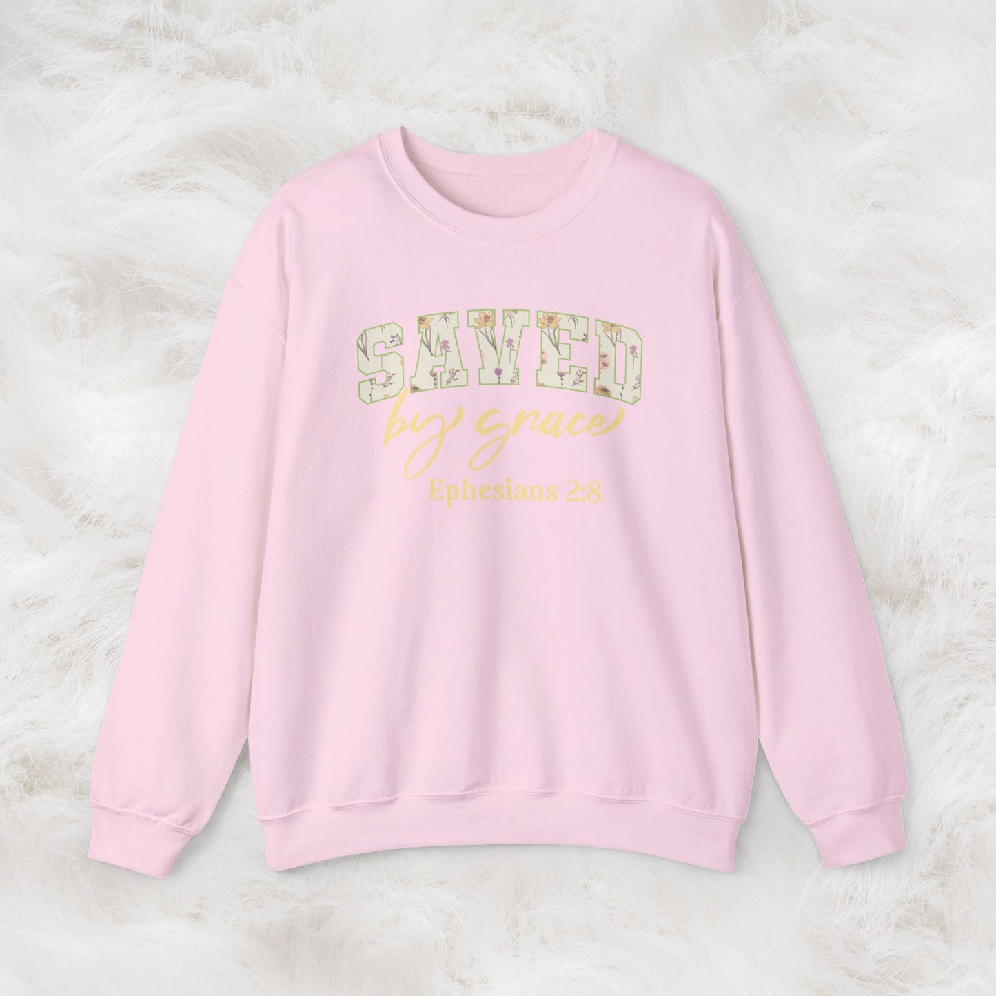 Saved by Grace Ephesians 2:8 Bible Verse Christian Sweatshirt | Inspirational Crewneck Unisex Gift | Cozy Everyday Wear