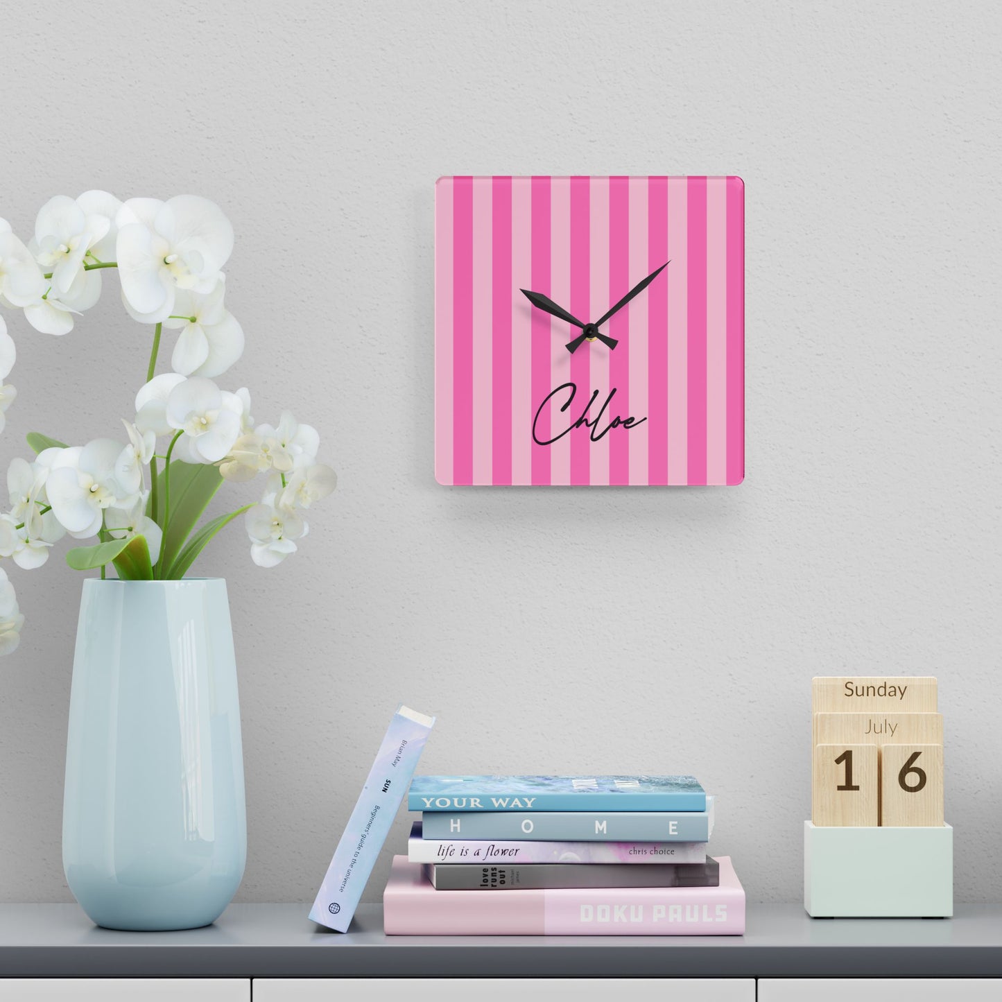 Personalized Name Acrylic Wall Clock Pink Stripes Lover Version 2 | Home Decor Gift Ideas