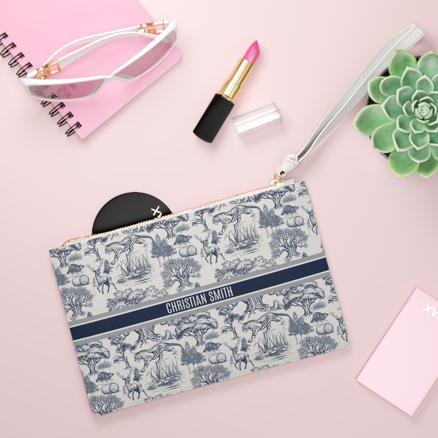 Personalized Name Luxury Vintage Toile De Jouy French Nature Landscape Seamless Pattern Art Version 1 Clutch Bag | Christmas Birthday Gift Ideas