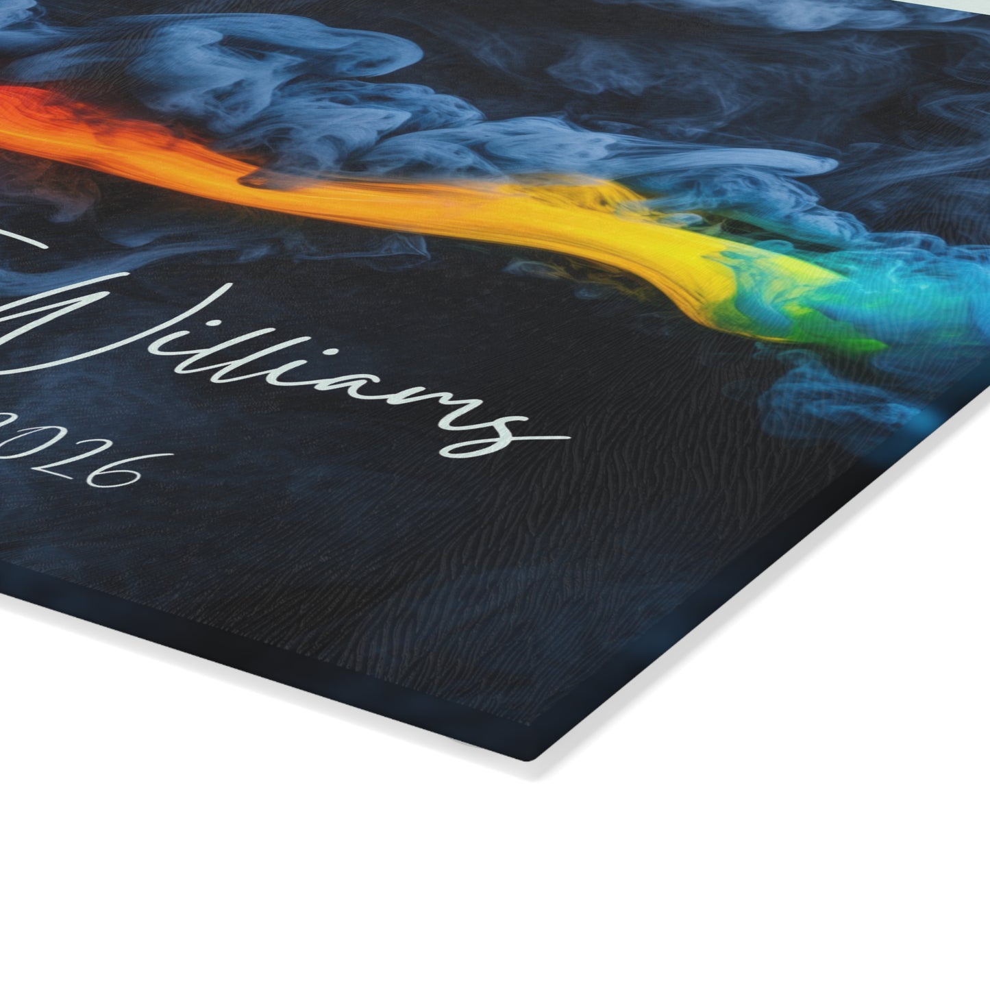 Personalized Custom Name & Established Date Rainbow Smoke Glass Cutting Board | Wedding, Anniversary, New House, Kitchen Decor Souvenir Gift