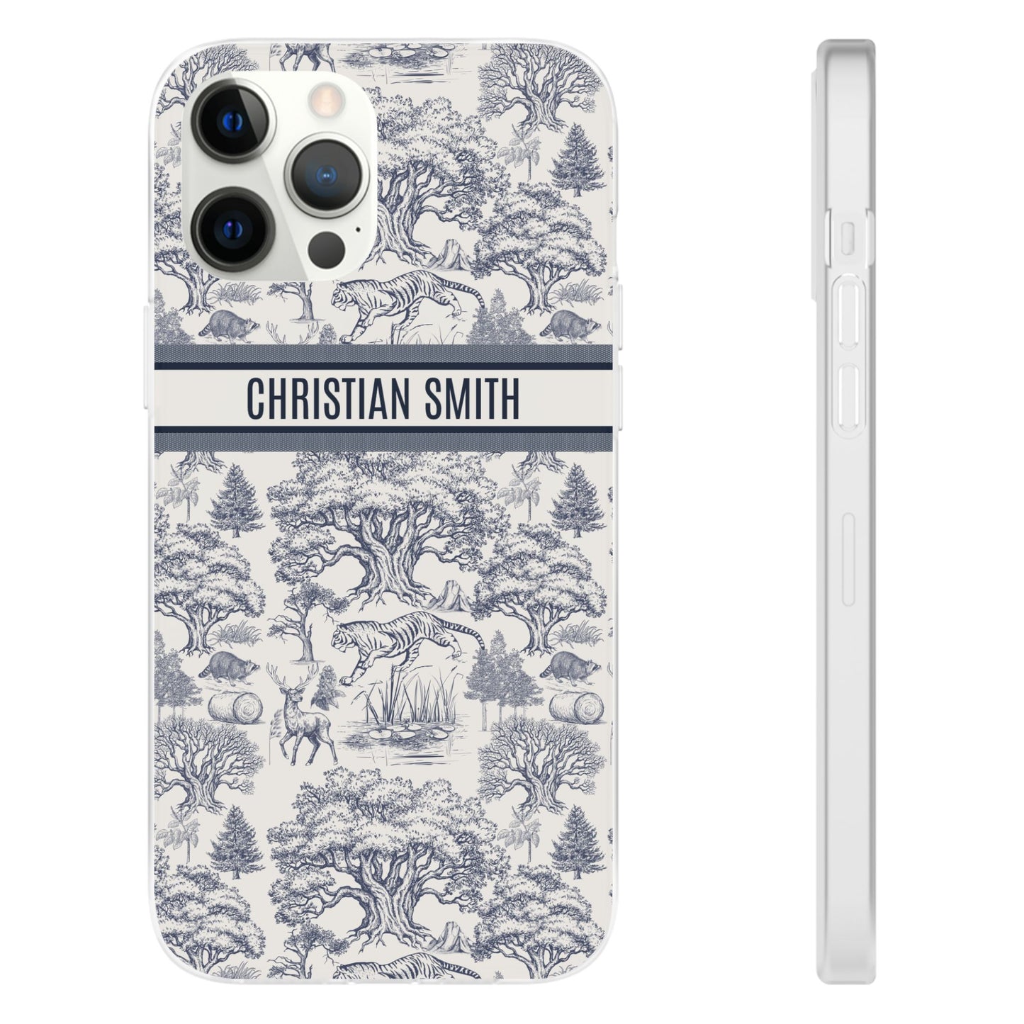 Personalized Name Vintage Toile De Jouy French Nature Landscape Seamless Pattern Fashion Art  Flexi Phone Case Version 2 | Christmas Birthday Gifts