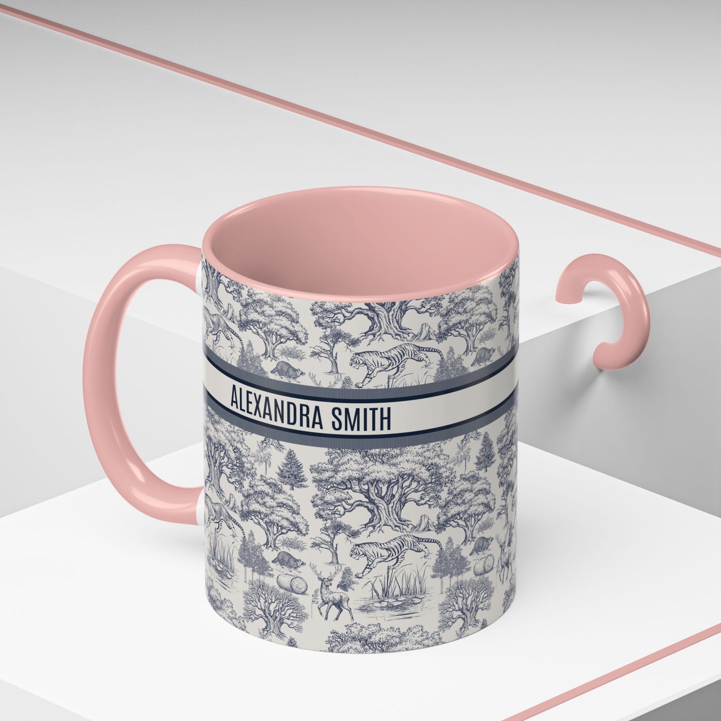 Personalized Name Luxury Vintage Toile De Jouy French Nature Landscape Seamless Pattern Fashion Art Mug Version 2 Christmas Birthday Anniversary Gifts
