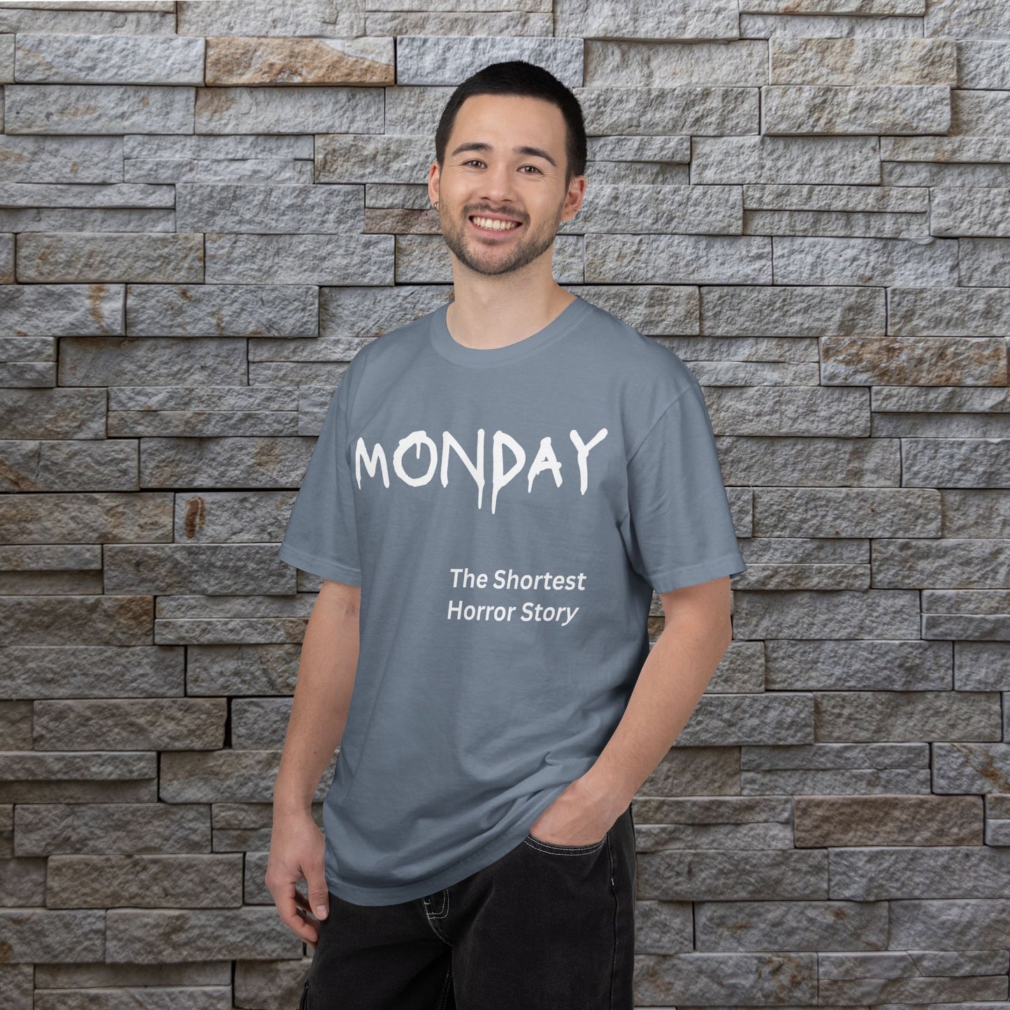 Monday The Shortest Horror Story Garment-dyed Cotton T-Shirt | Birthday Christmas Funny Work Meme Gift Idea