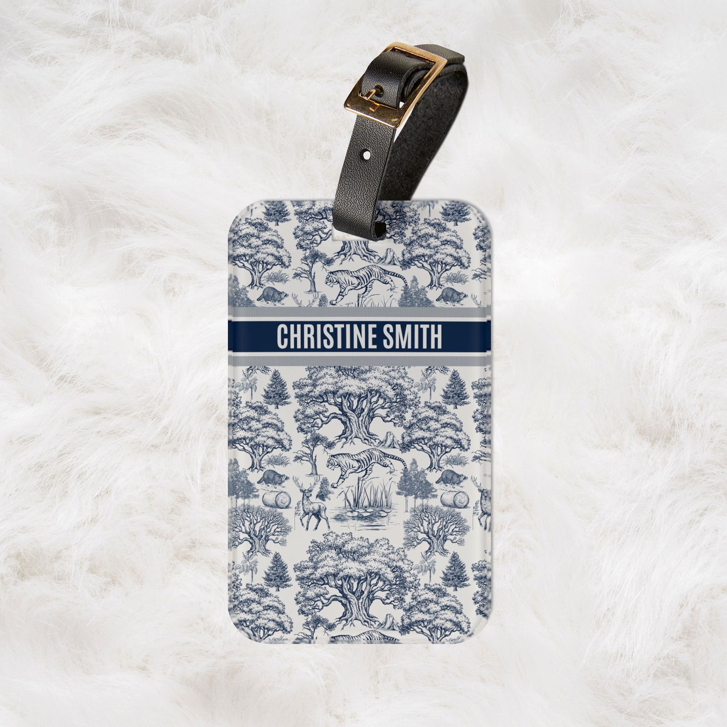 Personalized Name Travel ID Toile De Jouy Seamless Nature Landscape Pattern Version 1 Luggage Tag | Vacation Birthday Christmas Gift