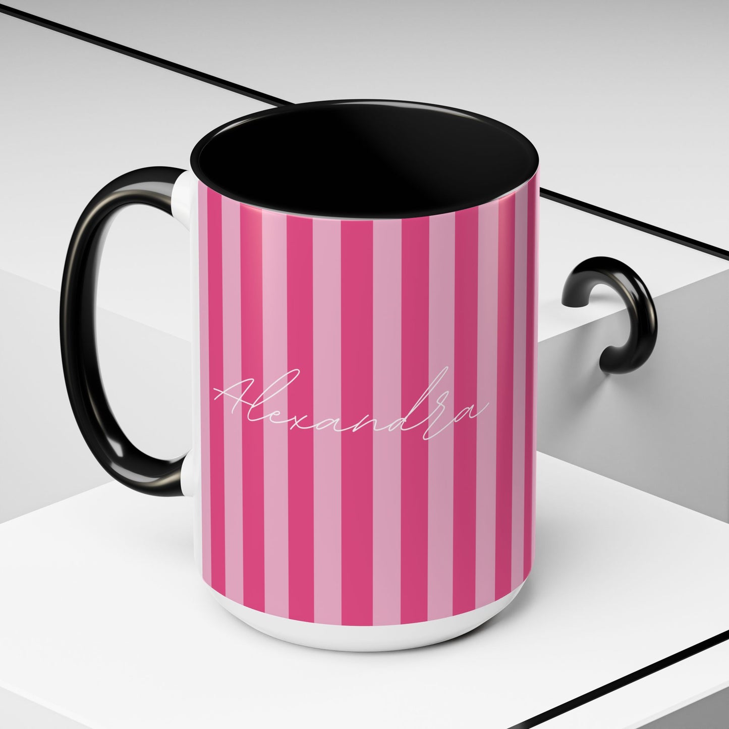Personalized Name Pink Striped Coffee Tea Mug
