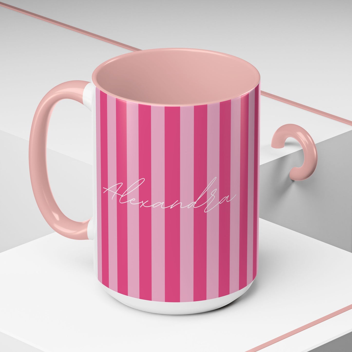 Personalized Name Pink Striped Coffee Tea Mug
