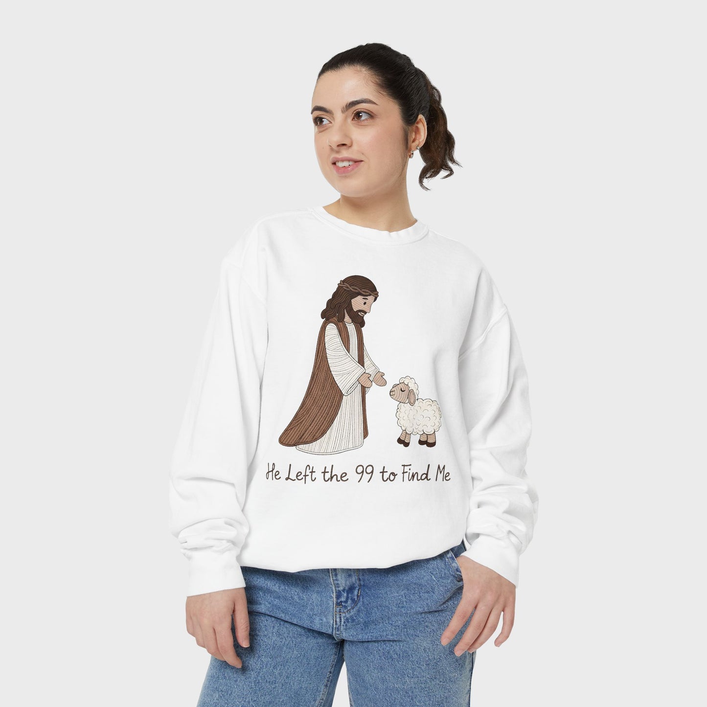 Christian Unisex Sweatshirt "He Left the 99 to Find Me" Shepherd & Lamb Crewneck