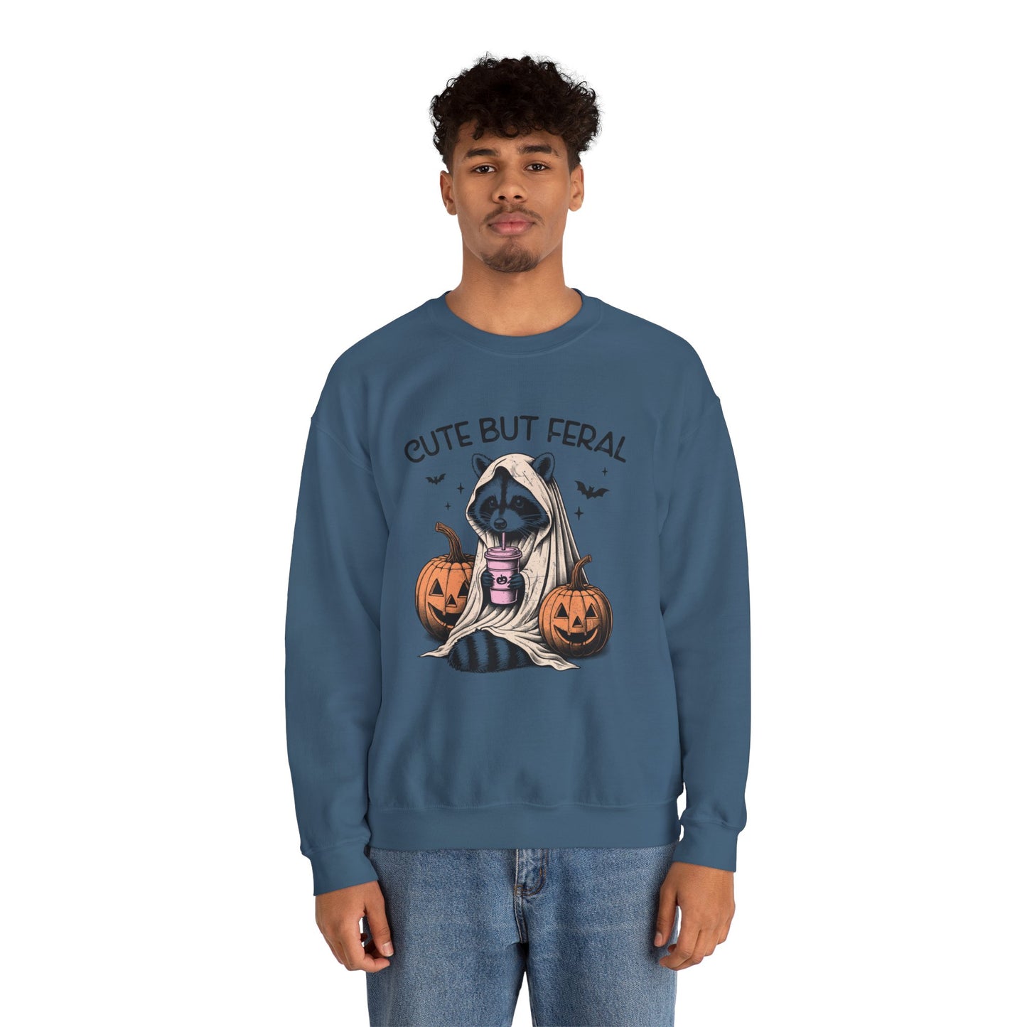Raccoon Unisex Heavy Blend™ Crewneck Sweatshirt Cute and Feral Halloween Season Gift Ideas