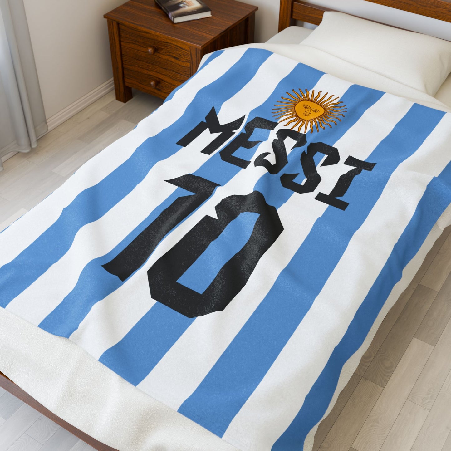Personalized Name and Number Argentina Velveteen Plush Blanket | Birthday Anniversary Christmas Football Soccer Jersey Fans Gift Ideas