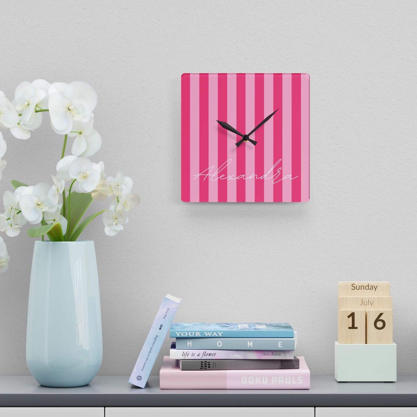 Personalized Name Acrylic Wall Clock Pink Stripes Lover Version 1 | Home Decor Gift Ideas