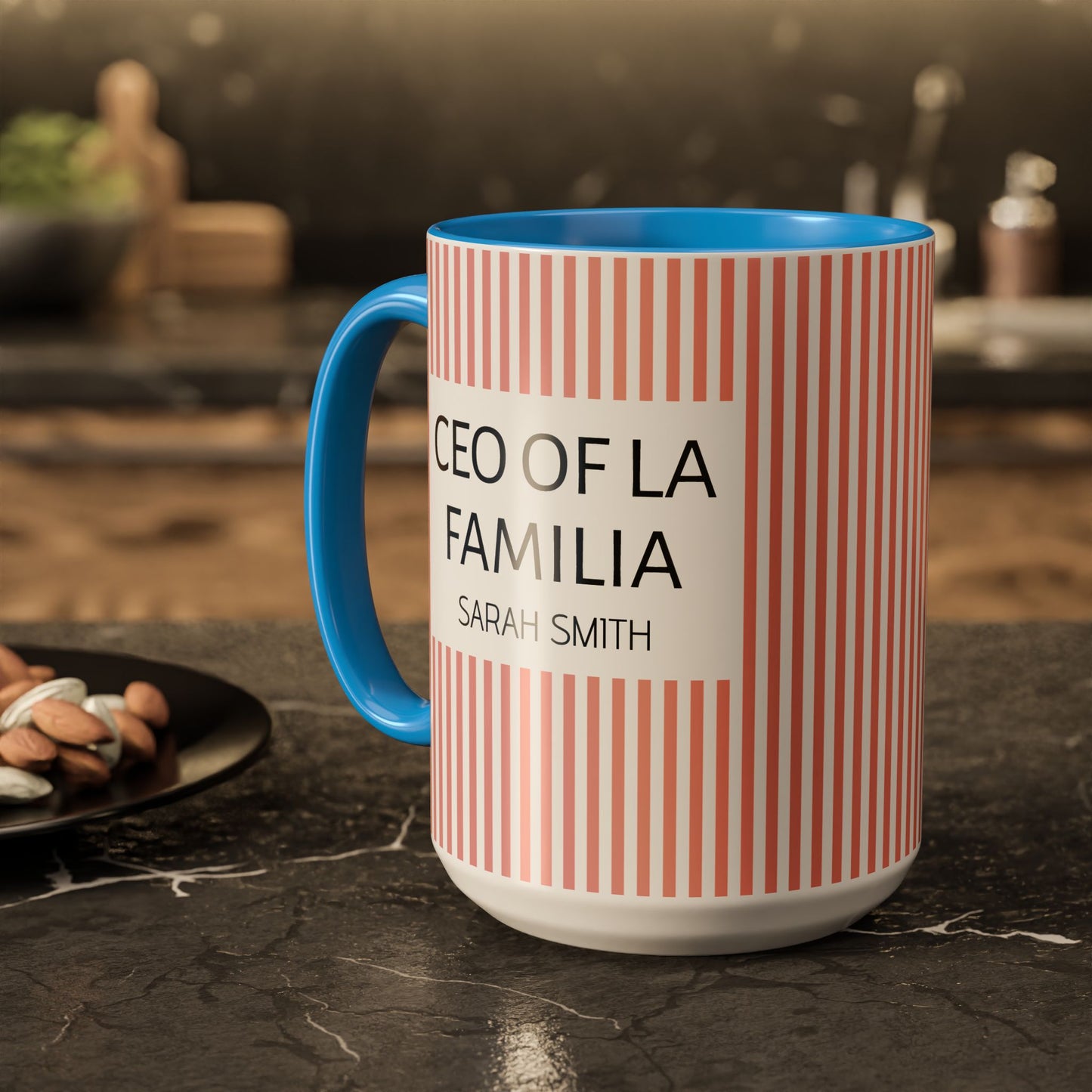 Personalized Name Pink Striped Coffee Tea Mug | Meaningful CEO of La Familia Gift for Mom, Wife, Women