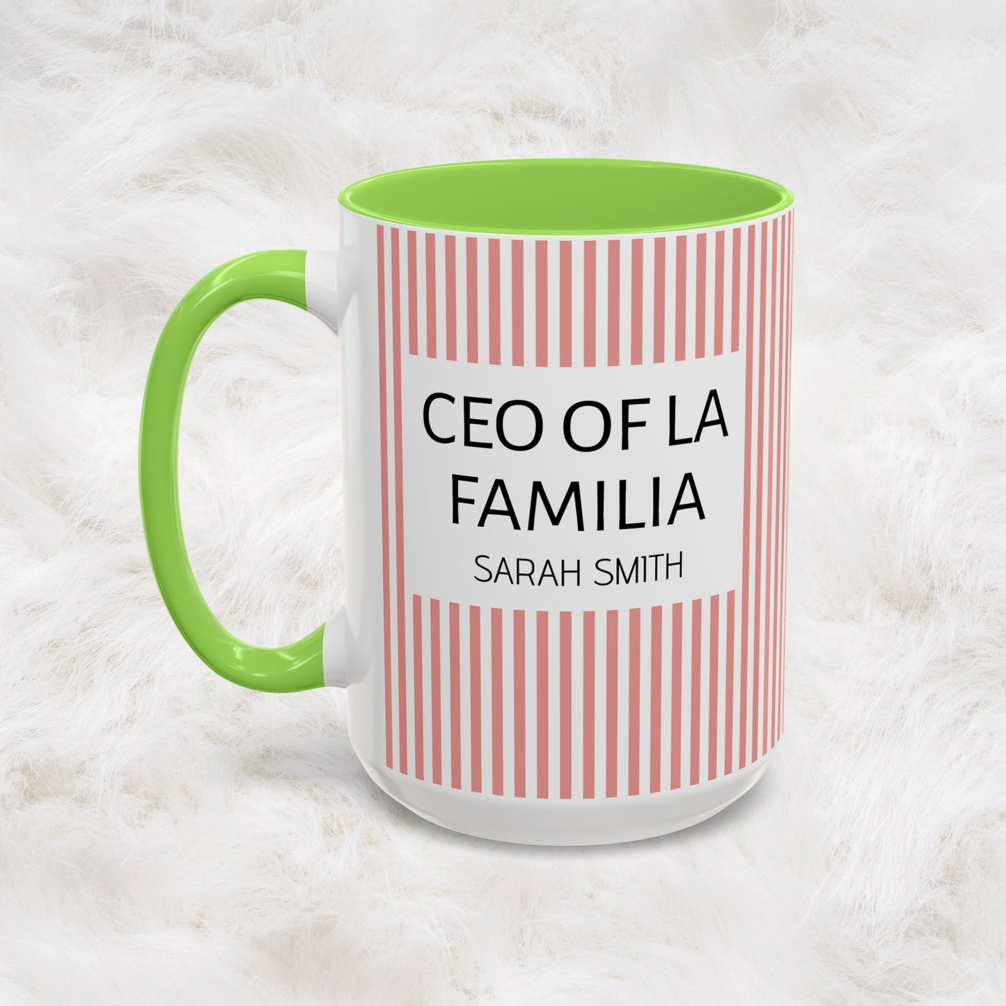 Personalized Name Pink Striped Coffee Tea Mug | Meaningful CEO of La Familia Gift for Mom, Wife, Women