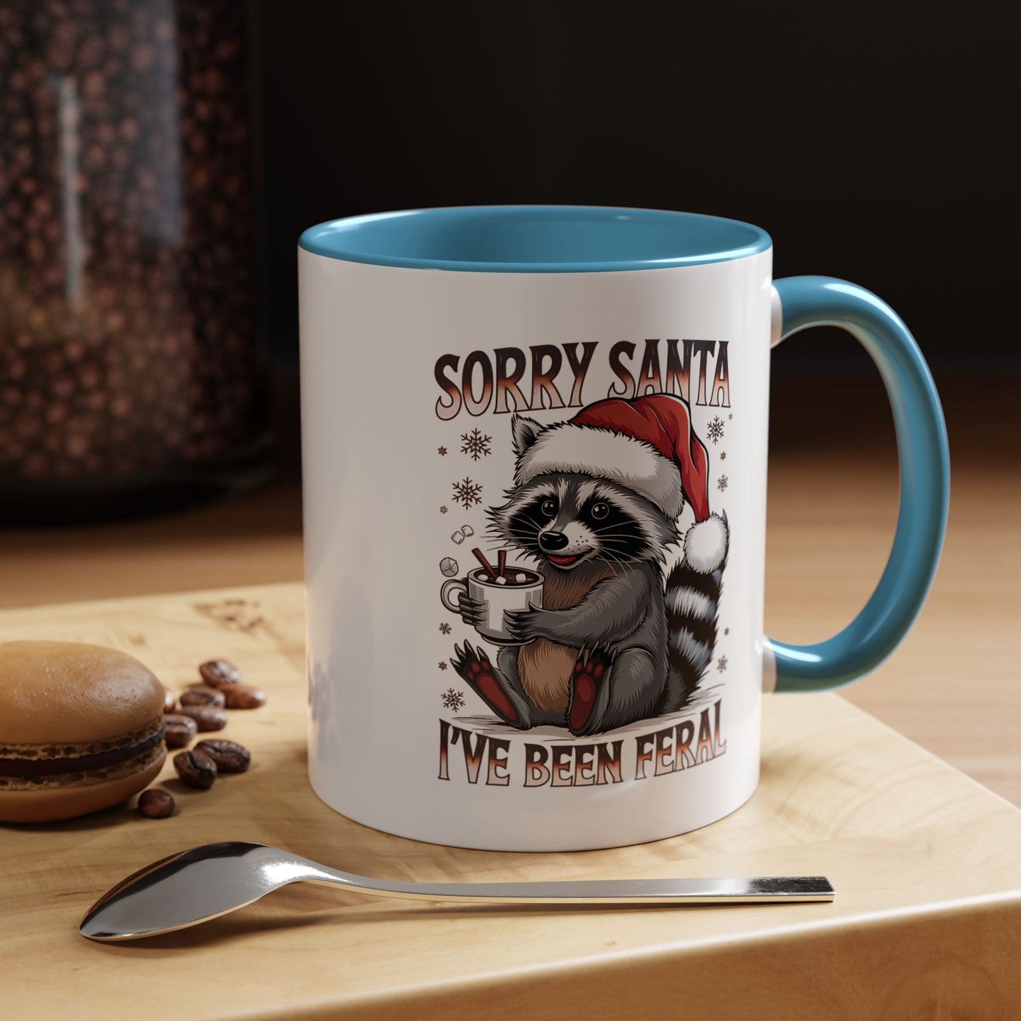 Sorry Santa, I'm Been Feral - Cute Funny Raccoon Mug | Hunting Christmas Holiday Gift