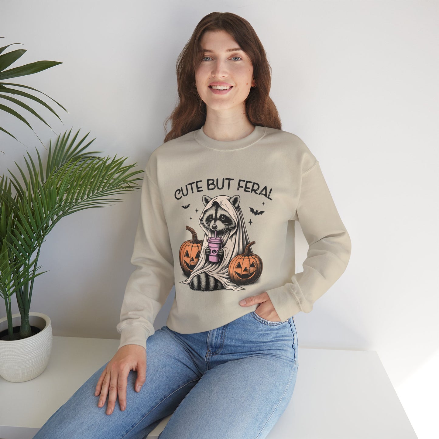 Raccoon Unisex Heavy Blend™ Crewneck Sweatshirt Cute and Feral Halloween Season Gift Ideas