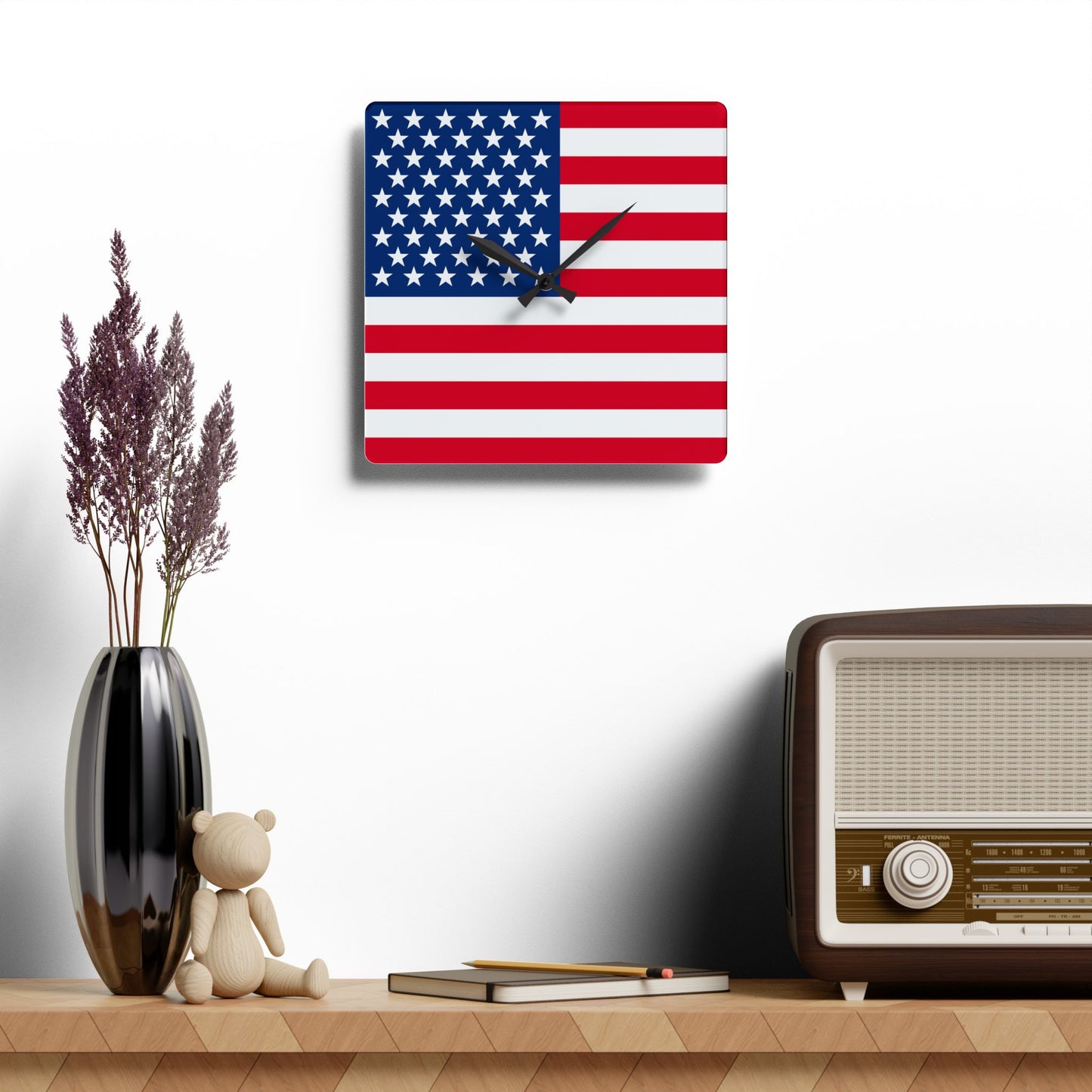 American Flag Acrylic Wall Clock | Patriotic USA Home Decor, 4th of July Gift