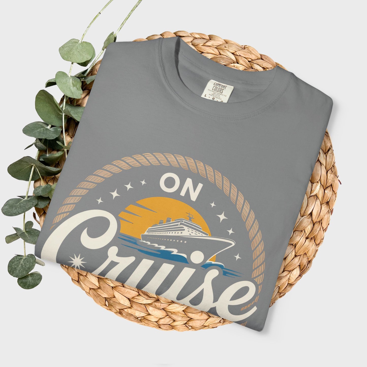On Cruise Control T-Shirt | Nautical Rope Sunset Graphic Travel Vacation Tee