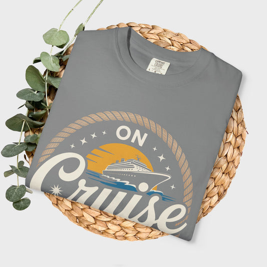 On Cruise Control T-Shirt | Nautical Rope Sunset Graphic Travel Vacation Tee