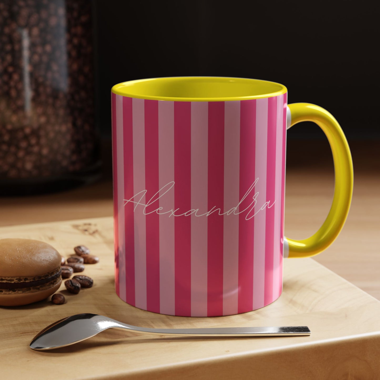 Personalized Name Pink Striped Coffee Tea Mug