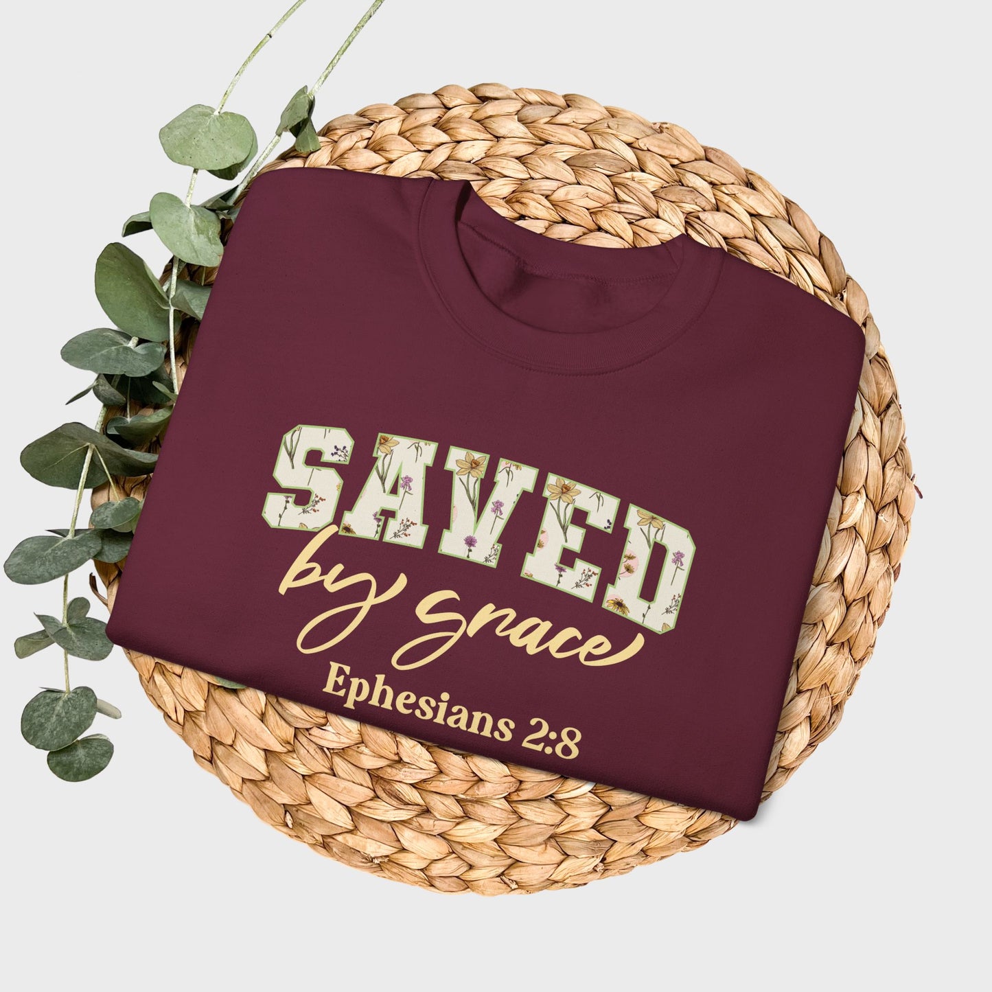 Saved by Grace Ephesians 2:8 Bible Verse Christian Sweatshirt | Inspirational Crewneck Unisex Gift | Cozy Everyday Wear