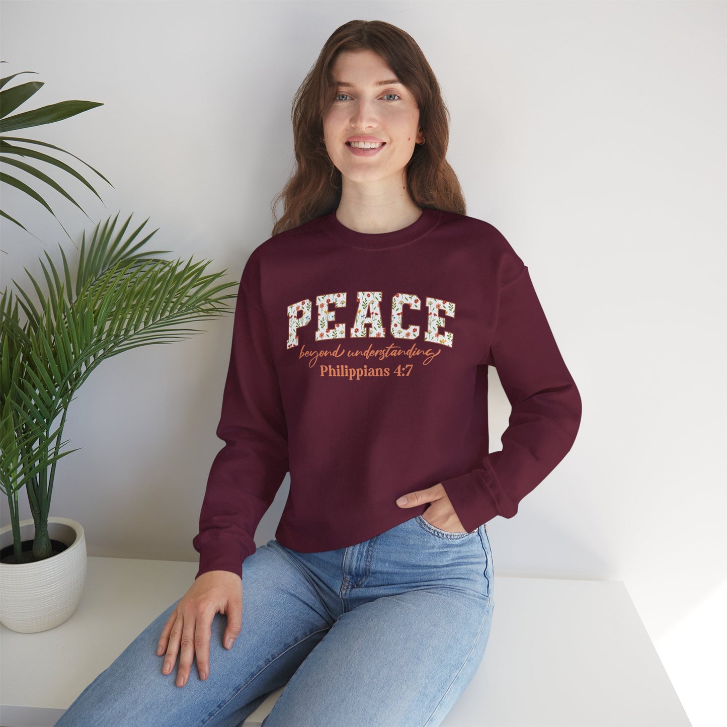 Peace Beyond Understanding Philippians 4:7 Bible Verse Christian Sweatshirt | Inspirational Crewneck Unisex Gift | Cozy Everyday Wear