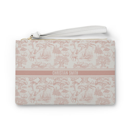 Personalized Name Luxury Vintage Toile De Jouy French Nature Landscape Seamless Pattern Art Version 6 Clutch Bag | Christmas Birthday Gift Ideas