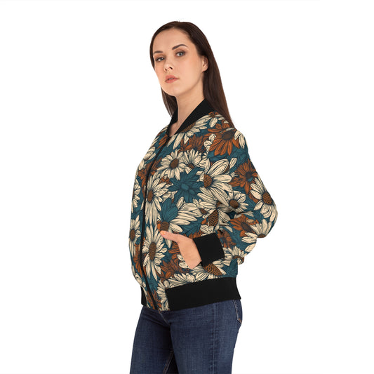 Daisy Floral Flowers Bomber Jacket | Women’s Casual Fashion Outerwear