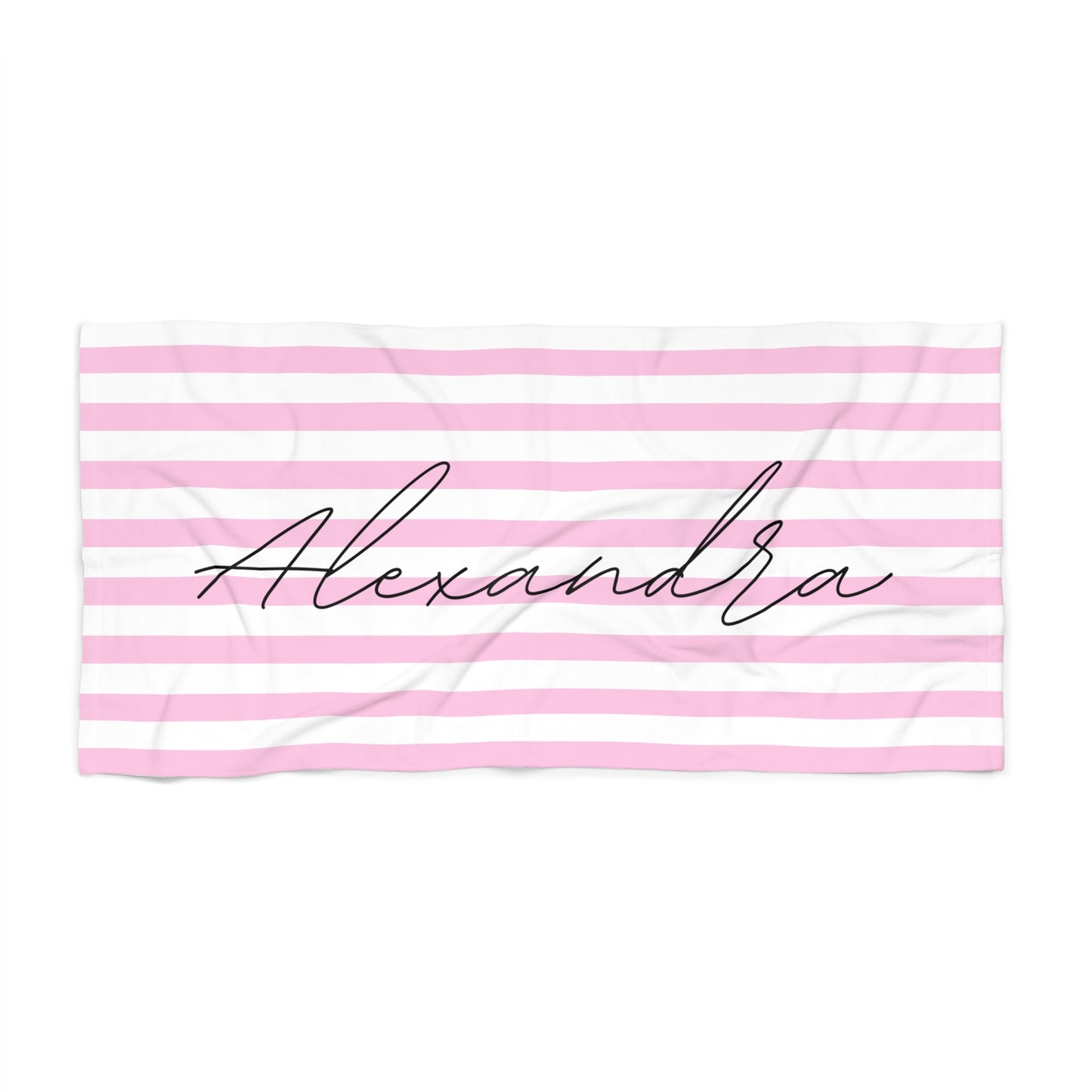 Personalized Name Pink Stripes  Beach Towel | Birthday Anniversary Gift Idea Travel Vacation Summer Pool Bath