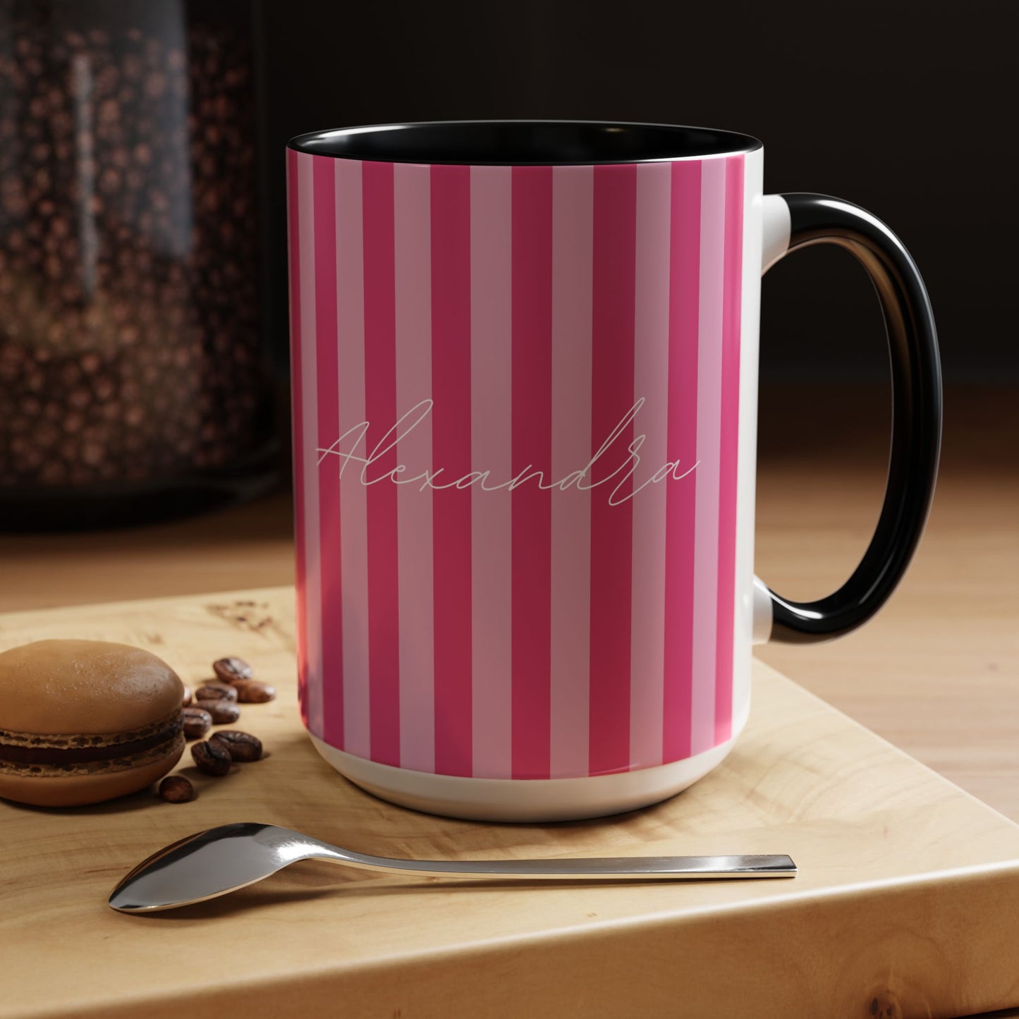 Personalized Name Pink Striped Coffee Tea Mug