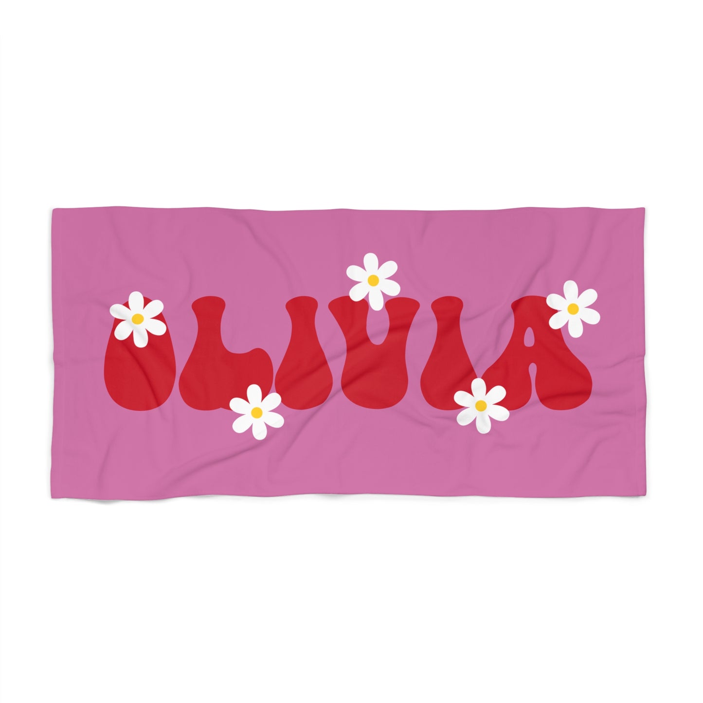 Personalized Name Floral Pink Daisy Beach Towel - Hunting Birthday Christmas Gift