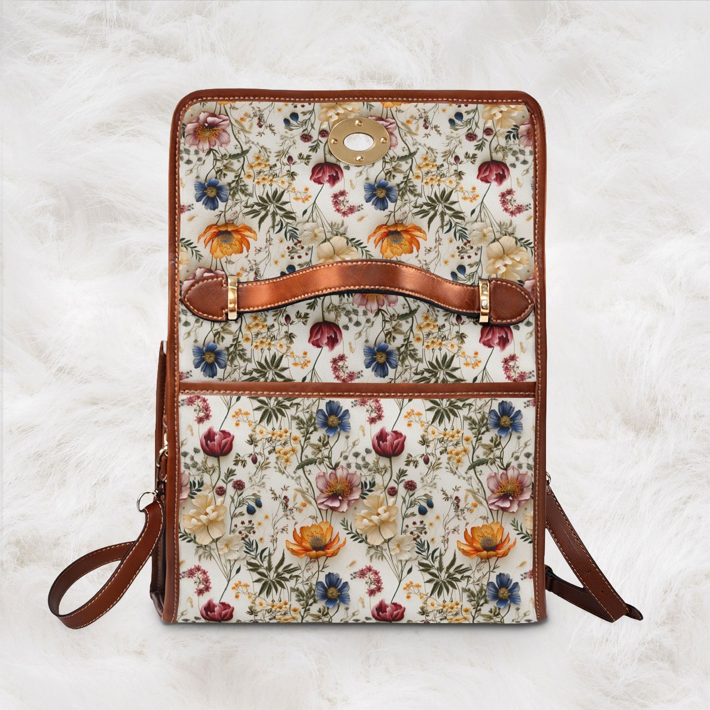 Personalized Name Waterproof Canvas Bag | Floral Flower Pattern Crossbody Shoulder Tote Handbag