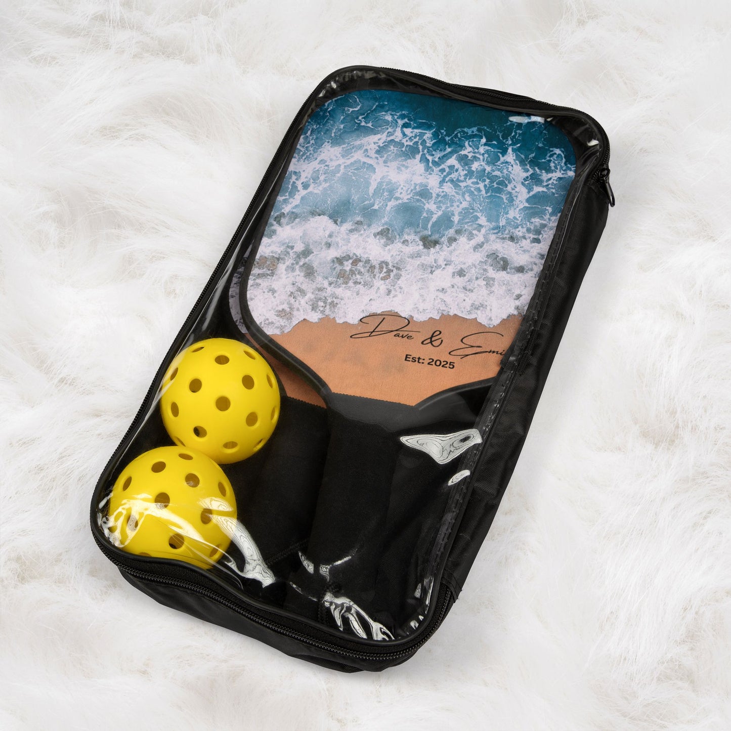 Personalized Coastal Ocean Beach Sand Pickleball Paddle Set Version 1 - Sports Enthusiasts | Wedding Anniversary Gift Ideas