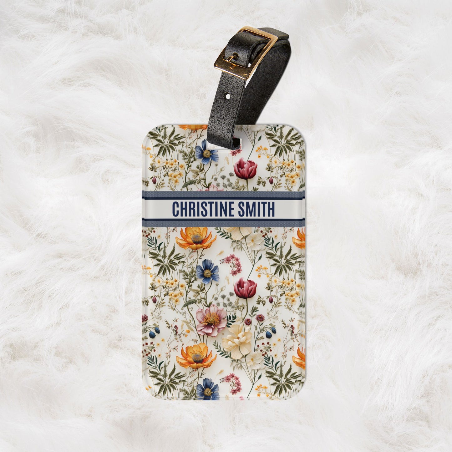 Personalized Name Travel ID Floral Seamless Flowers Luggage Tag | Vacation Birthday Christmas Gift