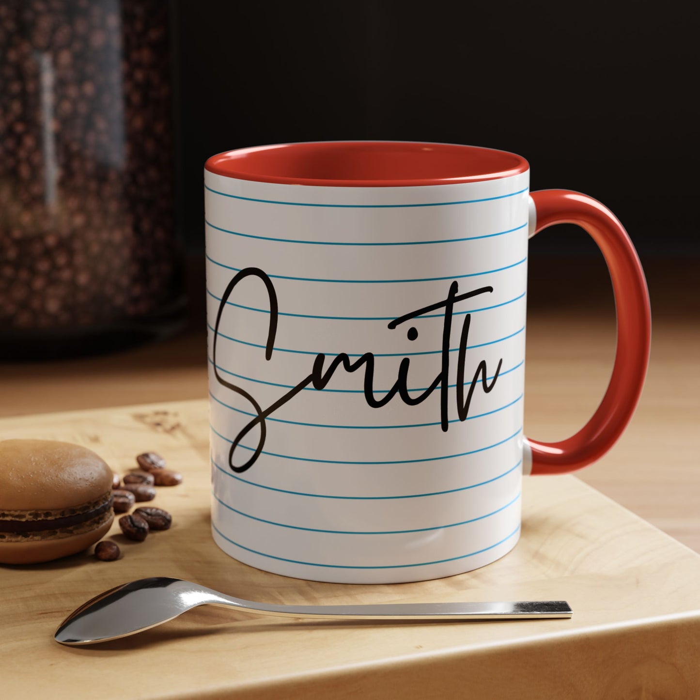 Personalized Name College Ruled Lined Coffee Tea Mug | Student Teacher Back to School Motivation Gift Idea