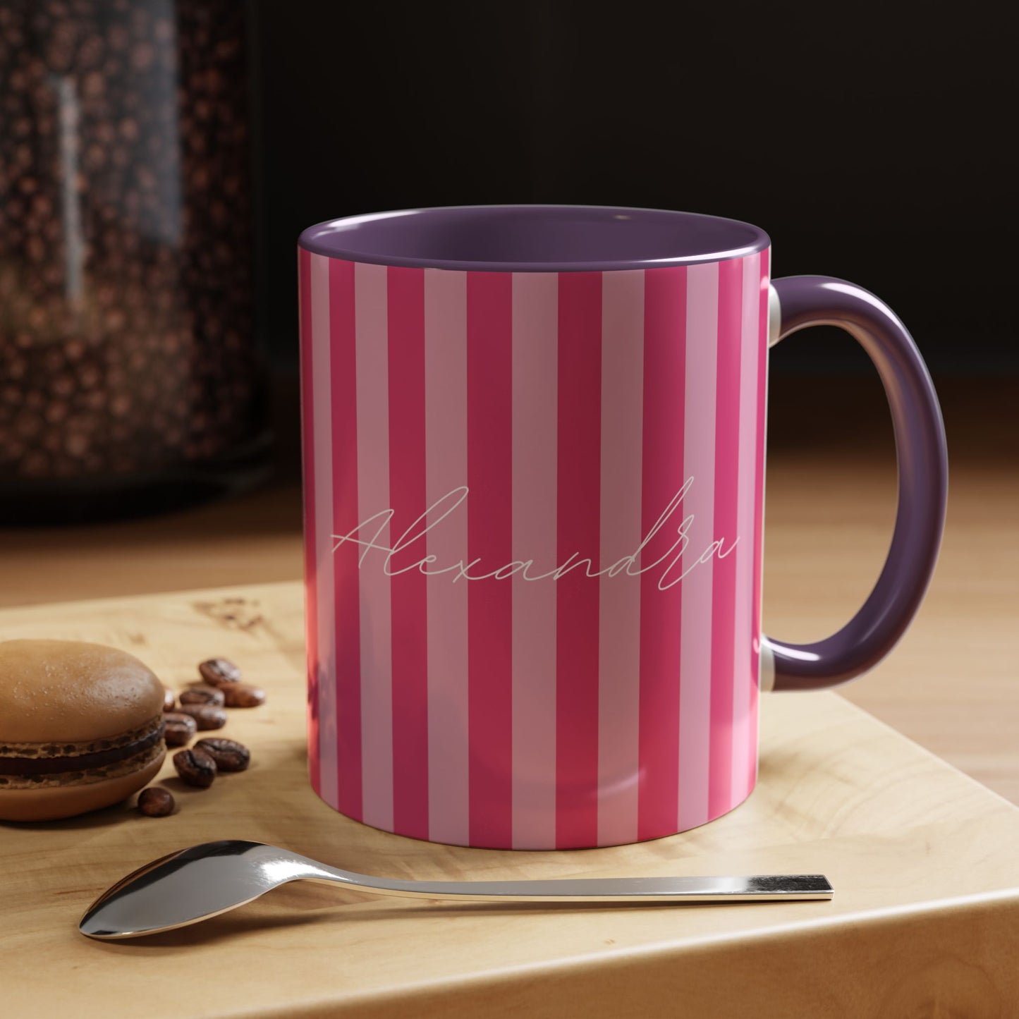 Personalized Name Pink Striped Coffee Tea Mug