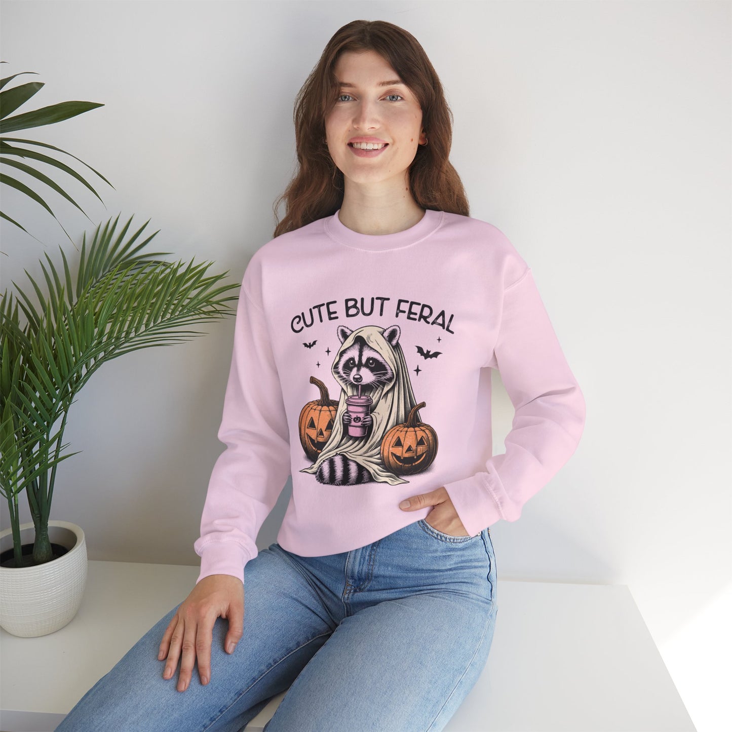 Raccoon Unisex Heavy Blend™ Crewneck Sweatshirt Cute and Feral Halloween Season Gift Ideas