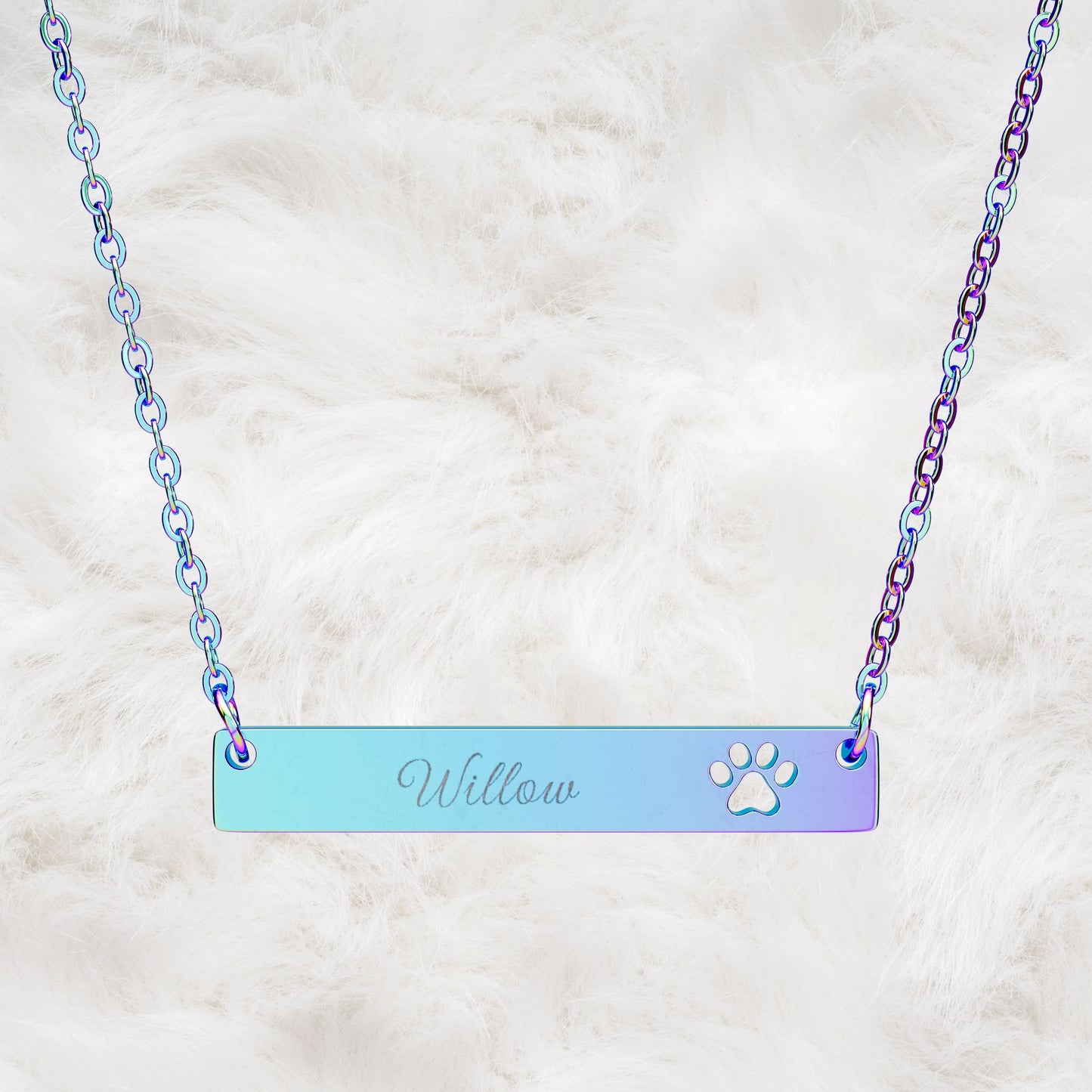 Personalized Paw Cutout Bar Necklace. Engraved Name Pet Jewelry