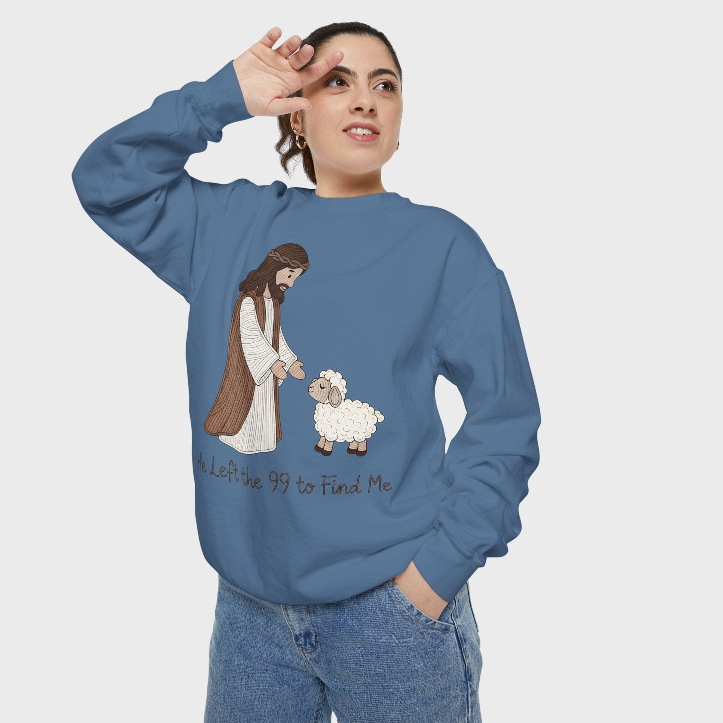 Christian Unisex Sweatshirt "He Left the 99 to Find Me" Shepherd & Lamb Crewneck