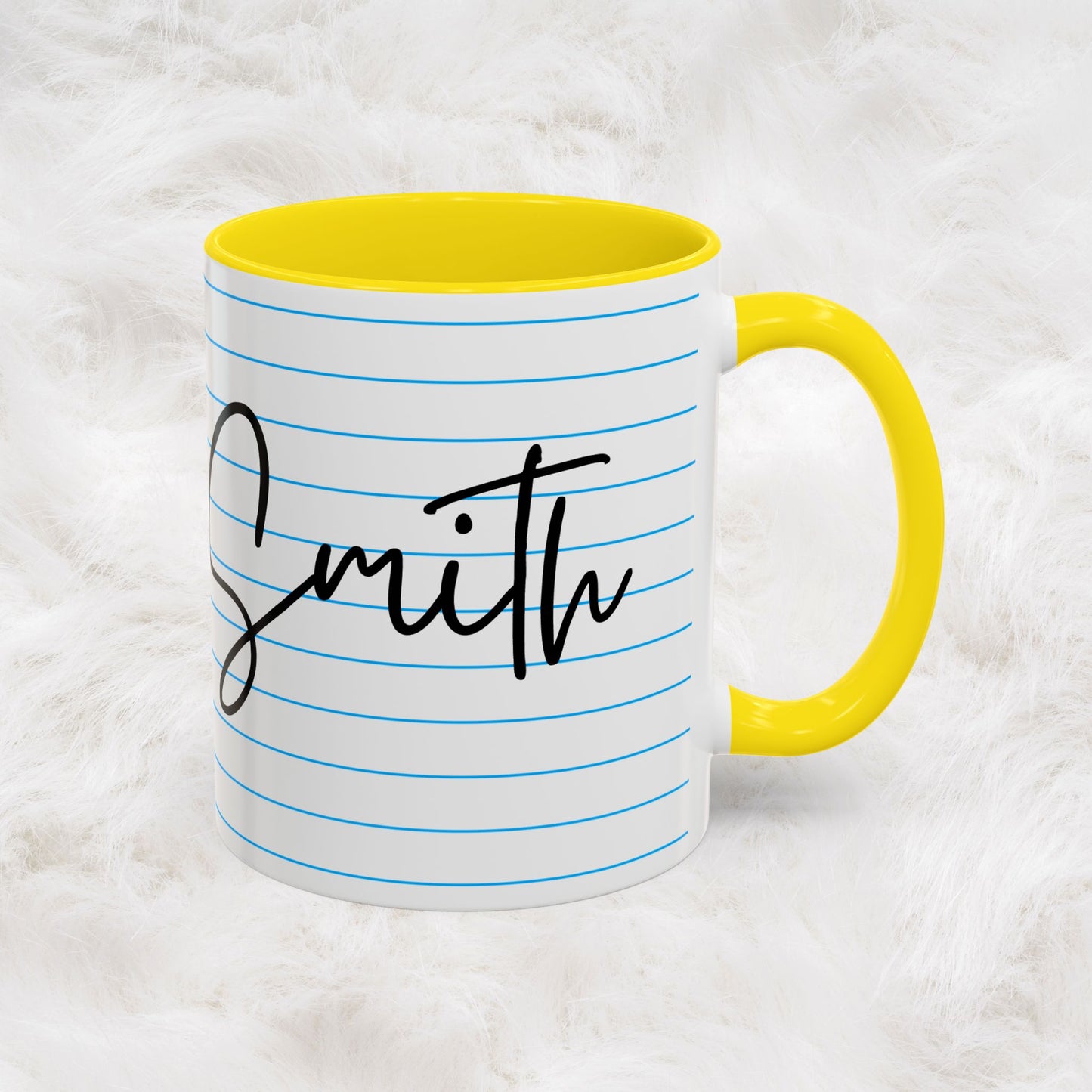 Personalized Name College Ruled Lined Coffee Tea Mug | Student Teacher Back to School Motivation Gift Idea