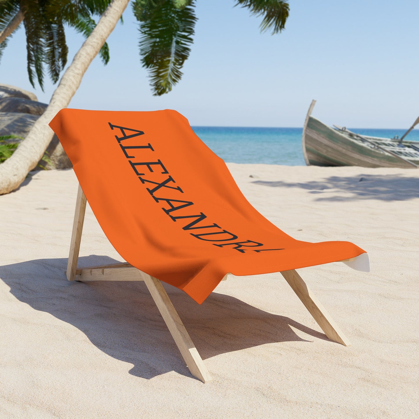 Personalized Name Text Luxury Orange Beach Towel | Travel Vacation Gift Ideas
