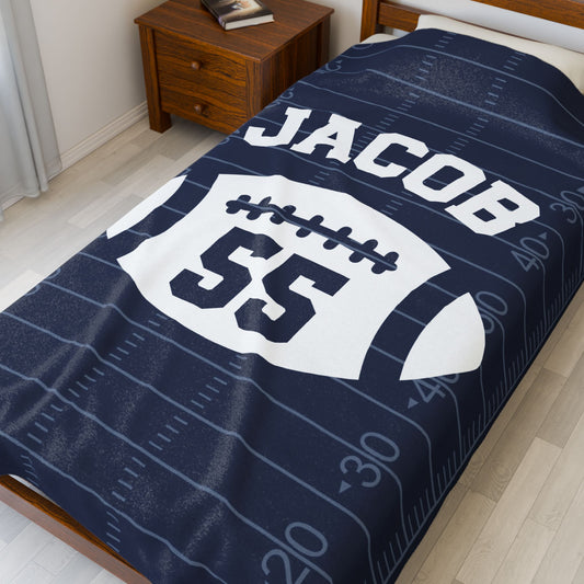 Personalized Name and Number Sport Football Velveteen Plush Blanket